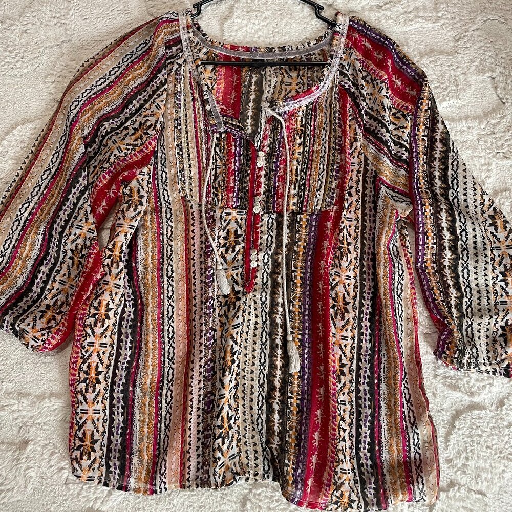 Bohemian 3/4 Sleeve Warm Colored Blouse